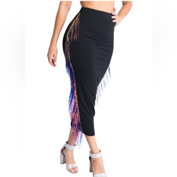 Womens High Waist Stretch Bodycon Sequins Fringe Maxi Pencil Party Skirt
New - Picture 4 of 8